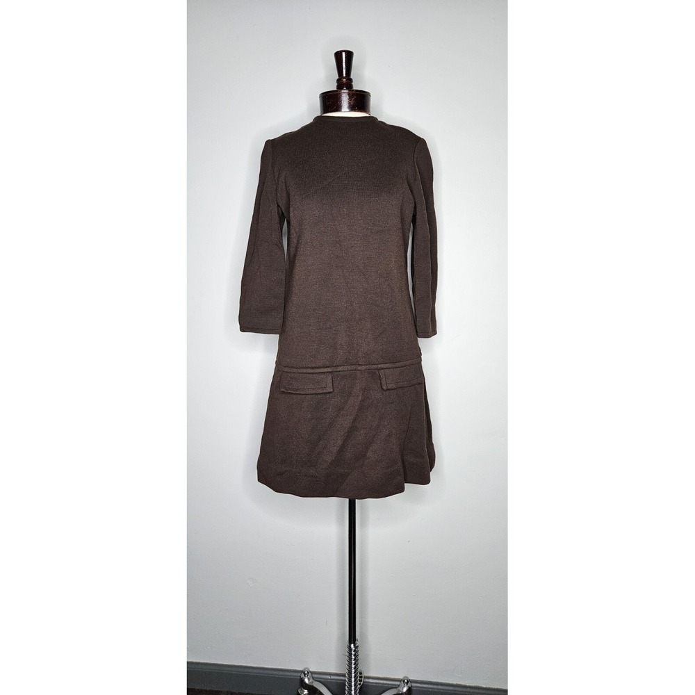 VTG 1970s Dalton Chocolate Brown Wool Drop Waist Shift Dress L
